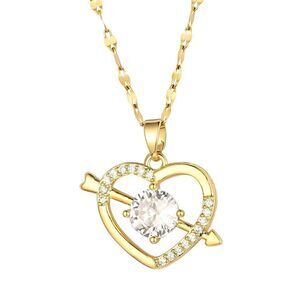 18K Gold Plated Women's Heart Shape Necklace Cubic Zirconia Romantic Love Gift